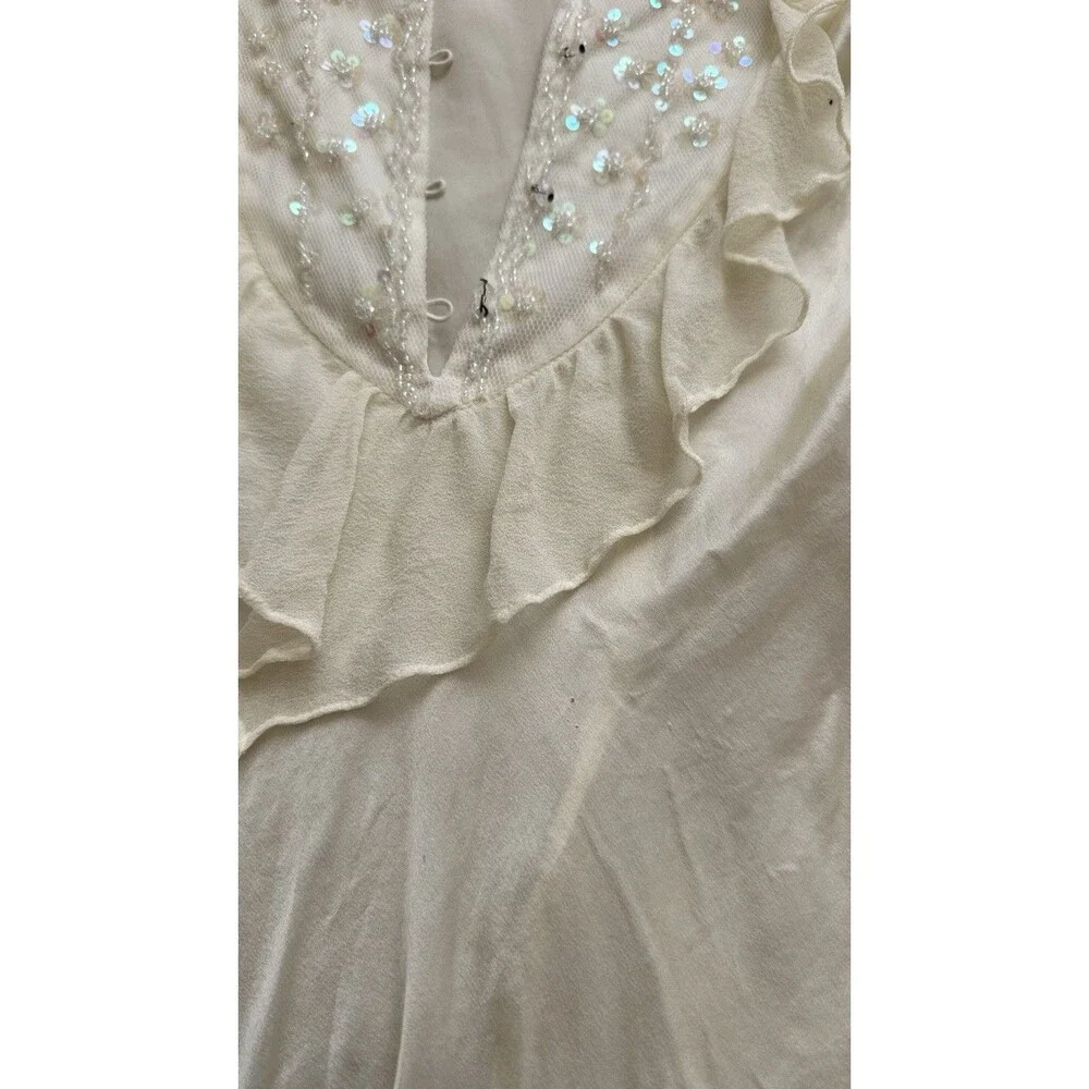 Cache Vintage Silk Sequin Blouse Women’s Size 10 Ivory Cream Elegant Top